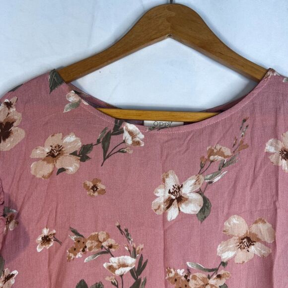 Oddy Floral Print Babydoll Dress Ruffled Flutter Sleeve Tiered Mini Size Small - Picture 3 of 9